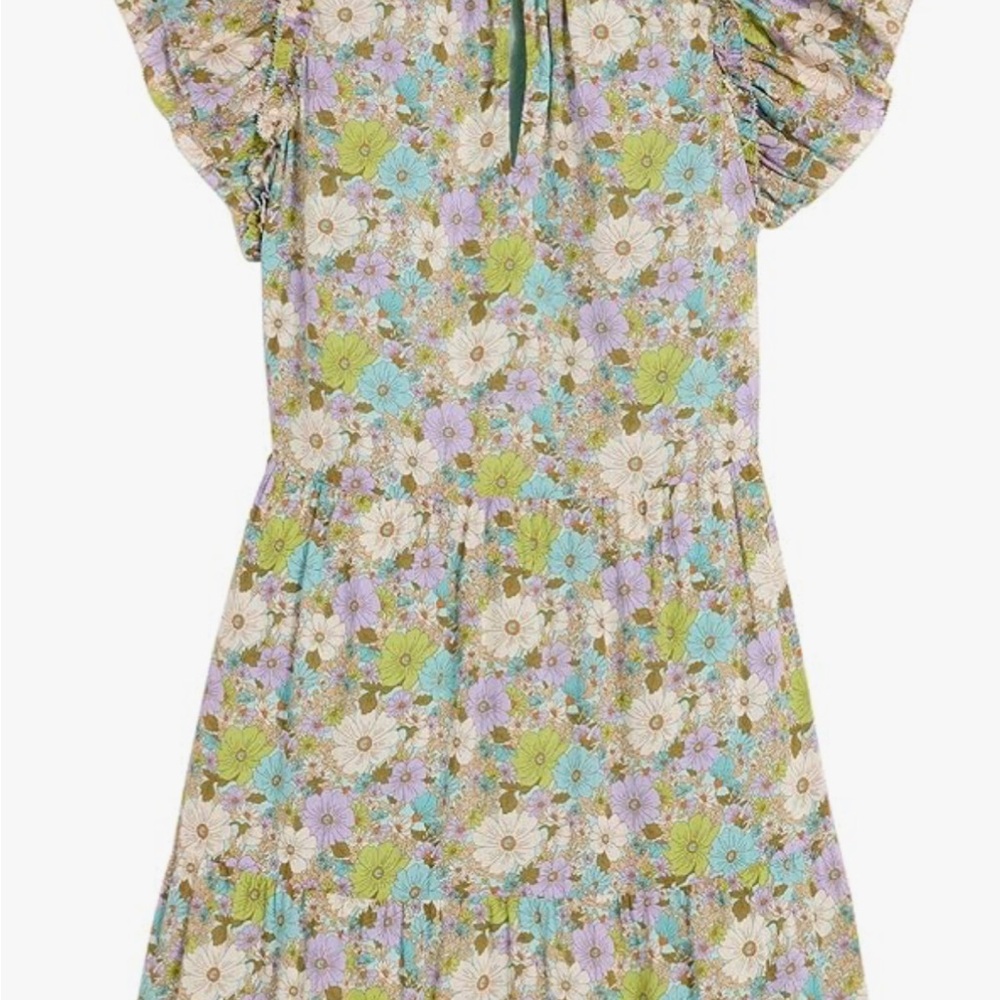 NWT Vineyard Vines Tiered Ruffle Floral Mini Dress - Green, Purple, White